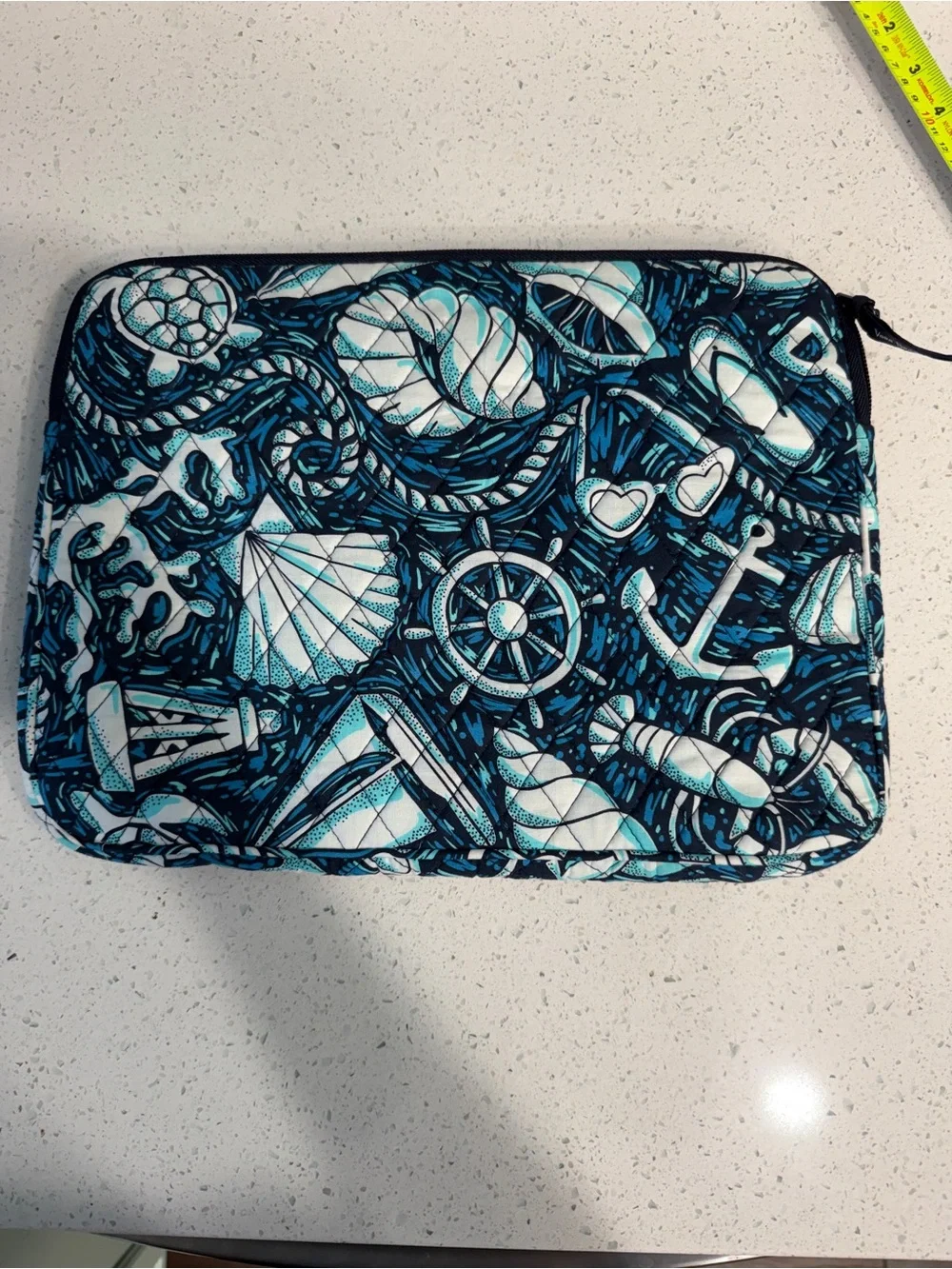 Vera Bradley Nautical Shell Quilted Tech Sleeve in Teal, Navy & White